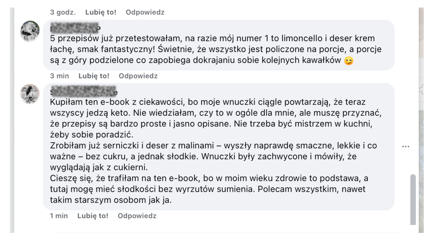 Opinia klientki o deserach keto